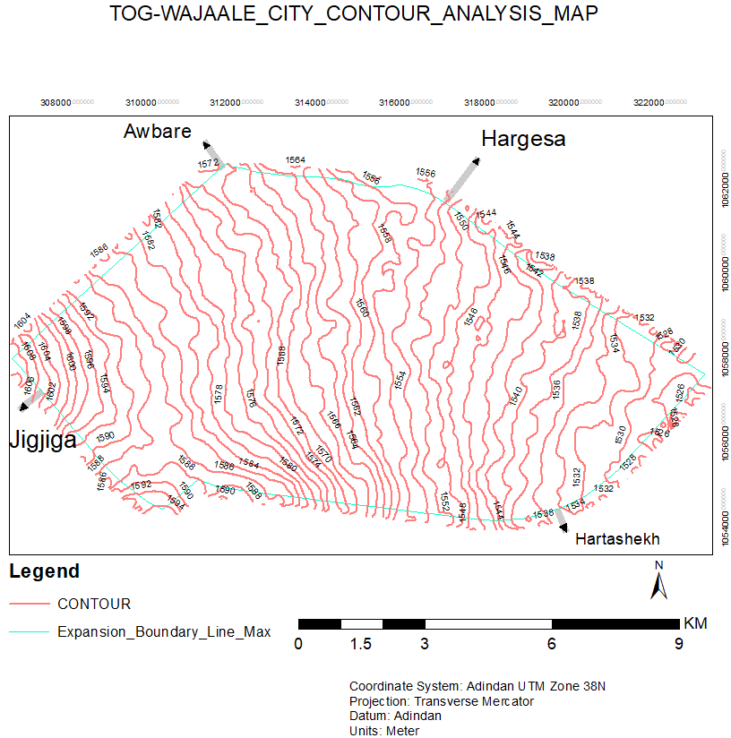 Tog Wajaale City Contour Analysis Map