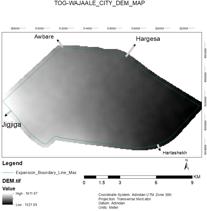 Tog Wajaale City Digital Elevation Model (DEM)